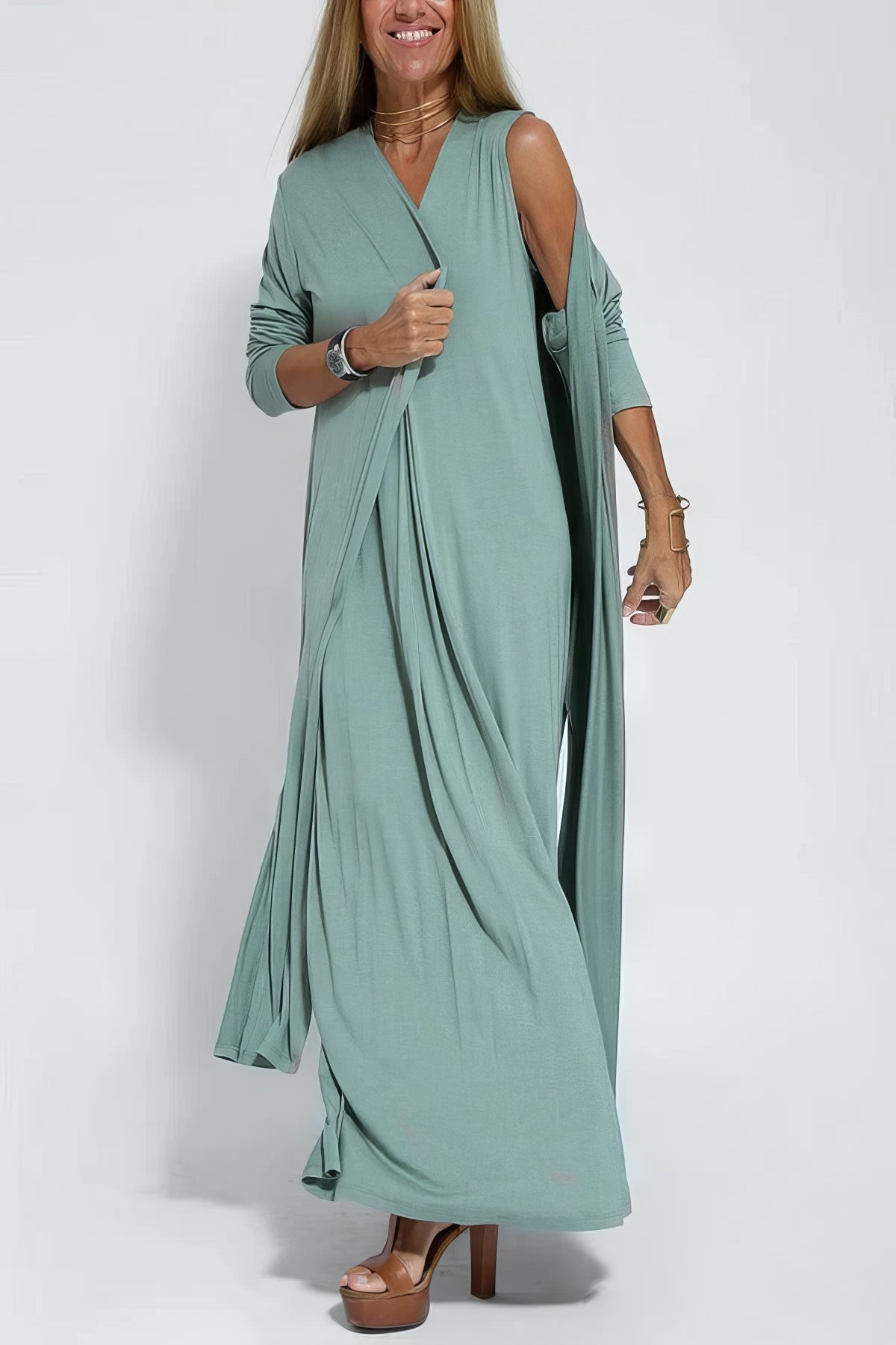 Women's Long Dress and Cardigan Set Elegant