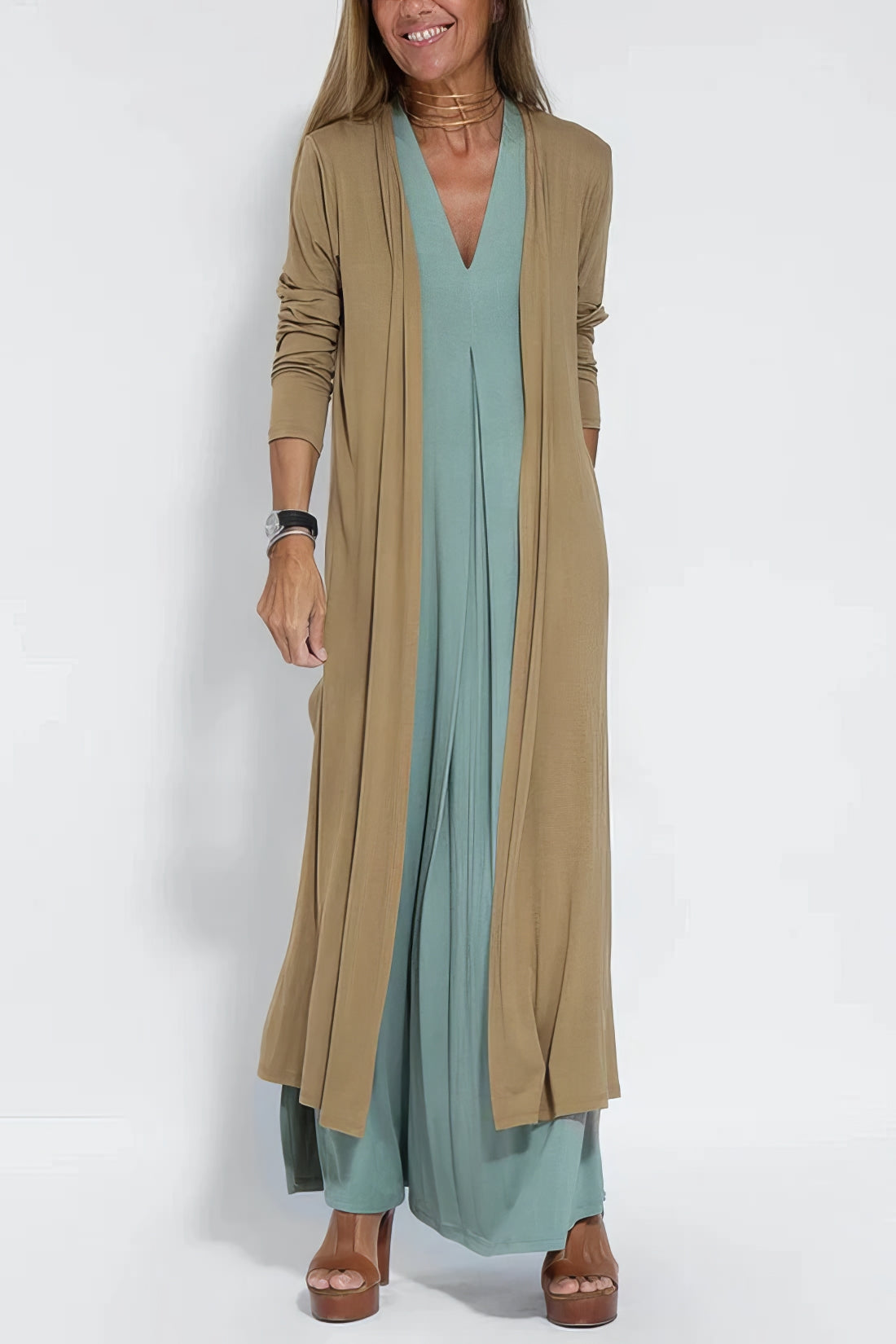 Women's Long Dress and Cardigan Set Elegant
