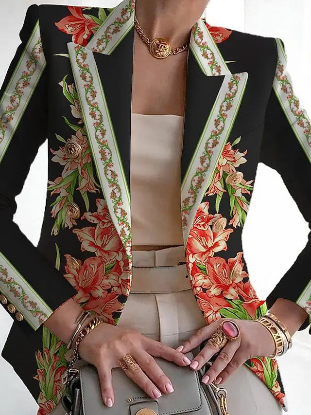 Women's Floral Double-Breasted Blazer Long Sleeve - Vonnera