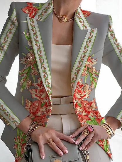 Image of Zara | Women's Floral Long Sleeve Double-Breasted Blazer