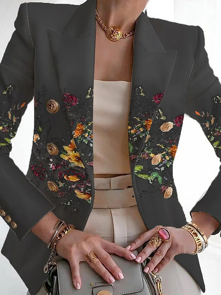 Image of Zara | Women's Floral Long Sleeve Double-Breasted Blazer