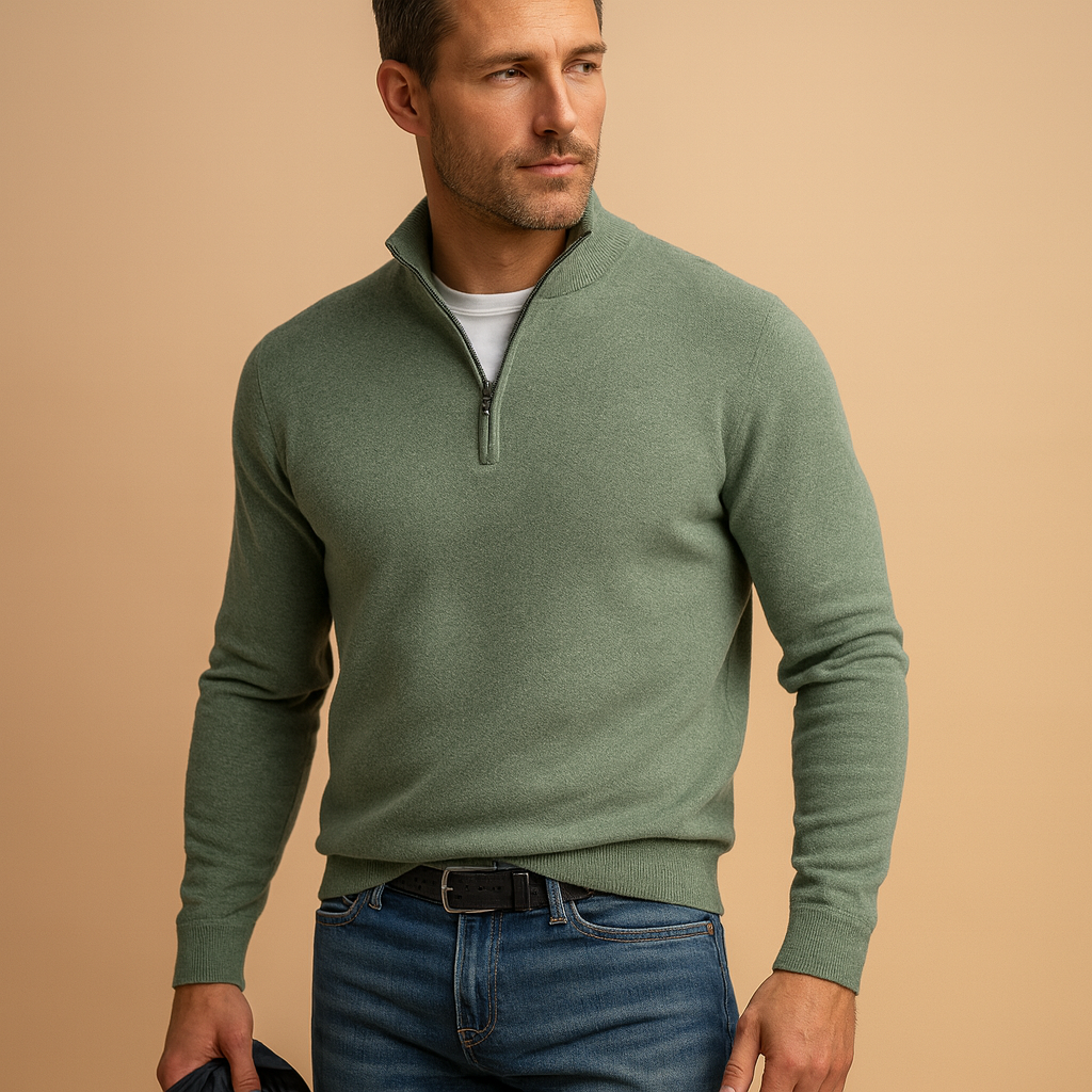 Men’s zip cardigan with soft warm fabric and timeless design, ideal for autumn and winter daily wear or casual outfits.