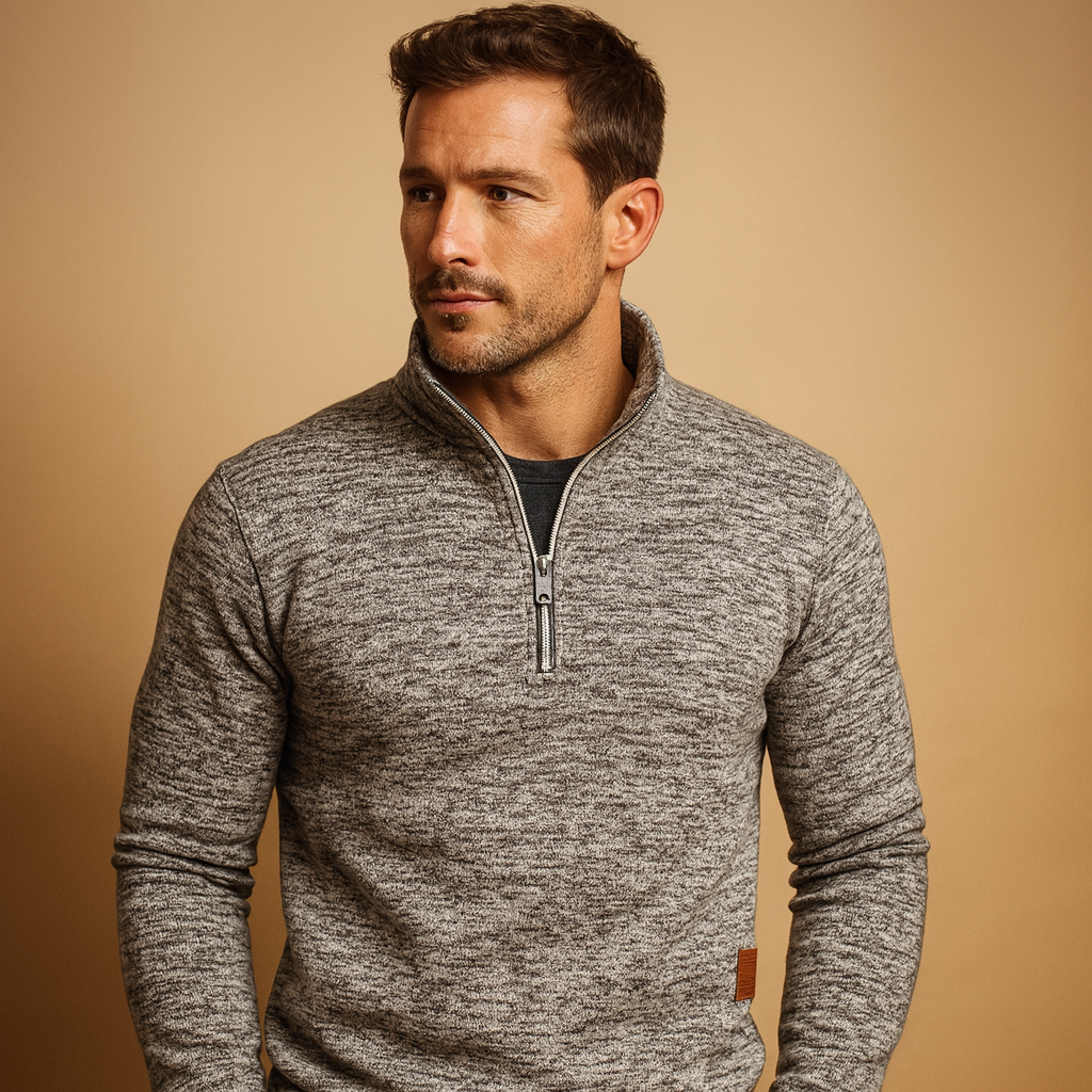 Zipped mens sweater for men with a soft feel and modern design, ideal for casual and semi-formal wear in spring, autumn, and winter.